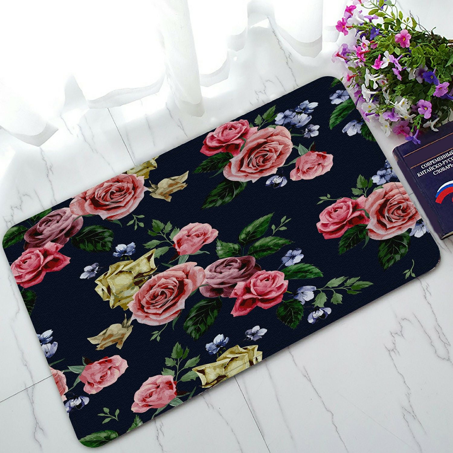 ECZJNT floral of red purple and pink roses Doormat Bath Mat Rug