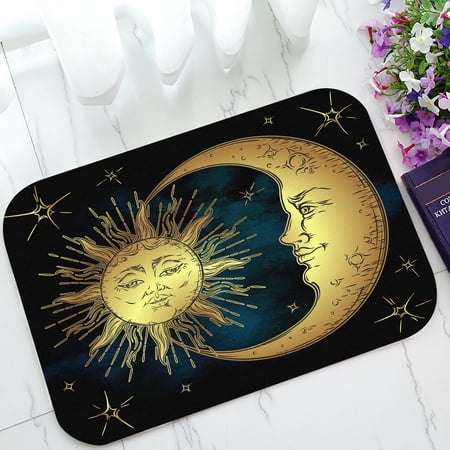 ECZJNT golden sun crescent moon and stars over blue black sky Doormat Bath Mat Rug Entrance Rug Floor Mats 23.6x15.7 Inch