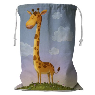 ECZJNT happy giraffe Storage Basket Laundry Bag with Drawstring 18x24 Inch