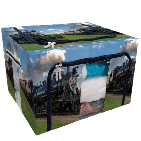 ECZJNT historic steam train passes through the fields Storage Bag Clear Window Storage Bins Boxes Large Capacity Foldable Stackable Organizer With Steel Metal Frame For Clothes,Closets, Bedrooms