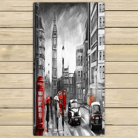 ECZJNT london Big ben red umbrella bus road telephone car England Beach Bath Towels Shower Towel For Home Outdoor Travel 30x56 Inch