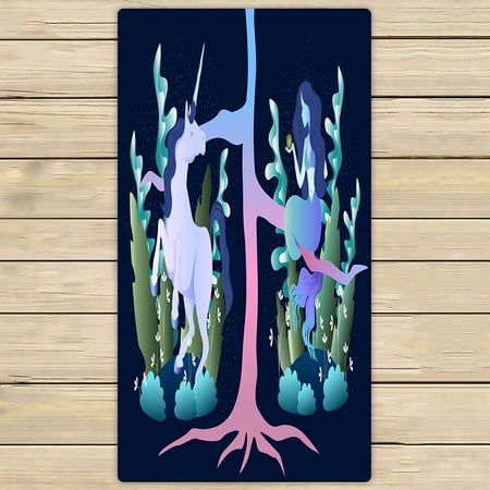 ECZJNT magic beast mermaid and unicorn in the forest Beach Bath Towels Shower Towel For Home Outdoor Travel 30x56 Inch