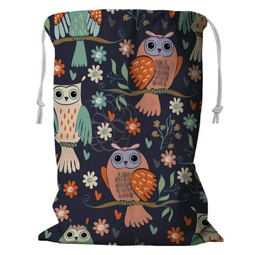 ECZJNT owl sitting on the branches Storage Basket Laundry Bag with Drawstring 18x24 Inch
