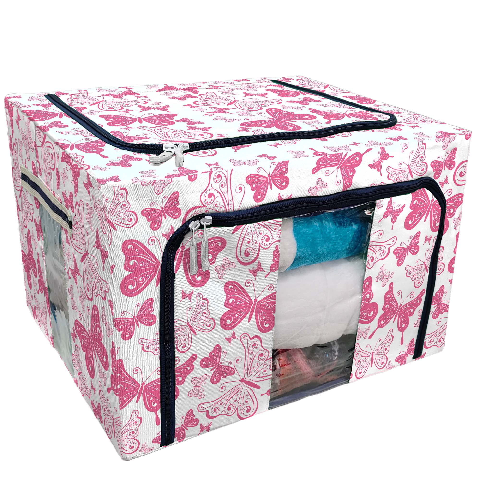 ECZJNT pink butterfly Storage Bag Clear Window Storage Bins Boxes