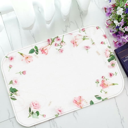 ECZJNT pink flowers leaves Doormat Bath Mat Rug Entrance Rug Floor Mats 23.6x15.7 Inch