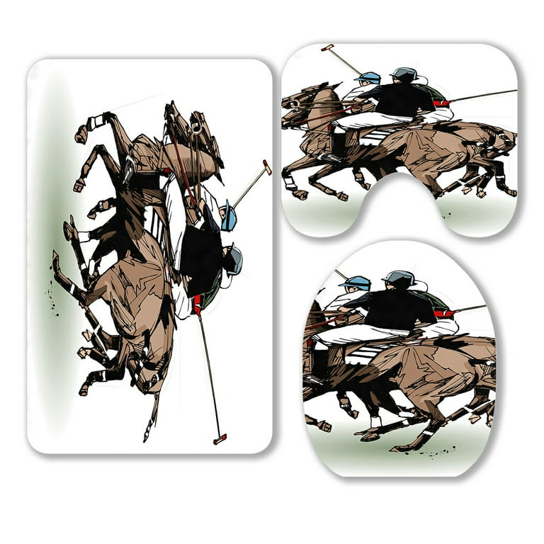 ECZJNT polo players 3 Piece Bathroom Rugs Set Bath Rug Contour Mat