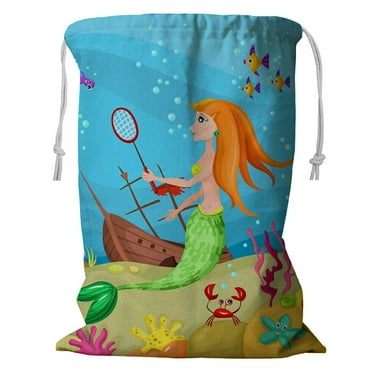 ECZJNT sea life Storage Basket Laundry Bag with Drawstring 18x24 Inch