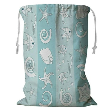 ECZJNT striped sea animals silhouettes Storage Basket Laundry Bag with Drawstring 18x24 Inch