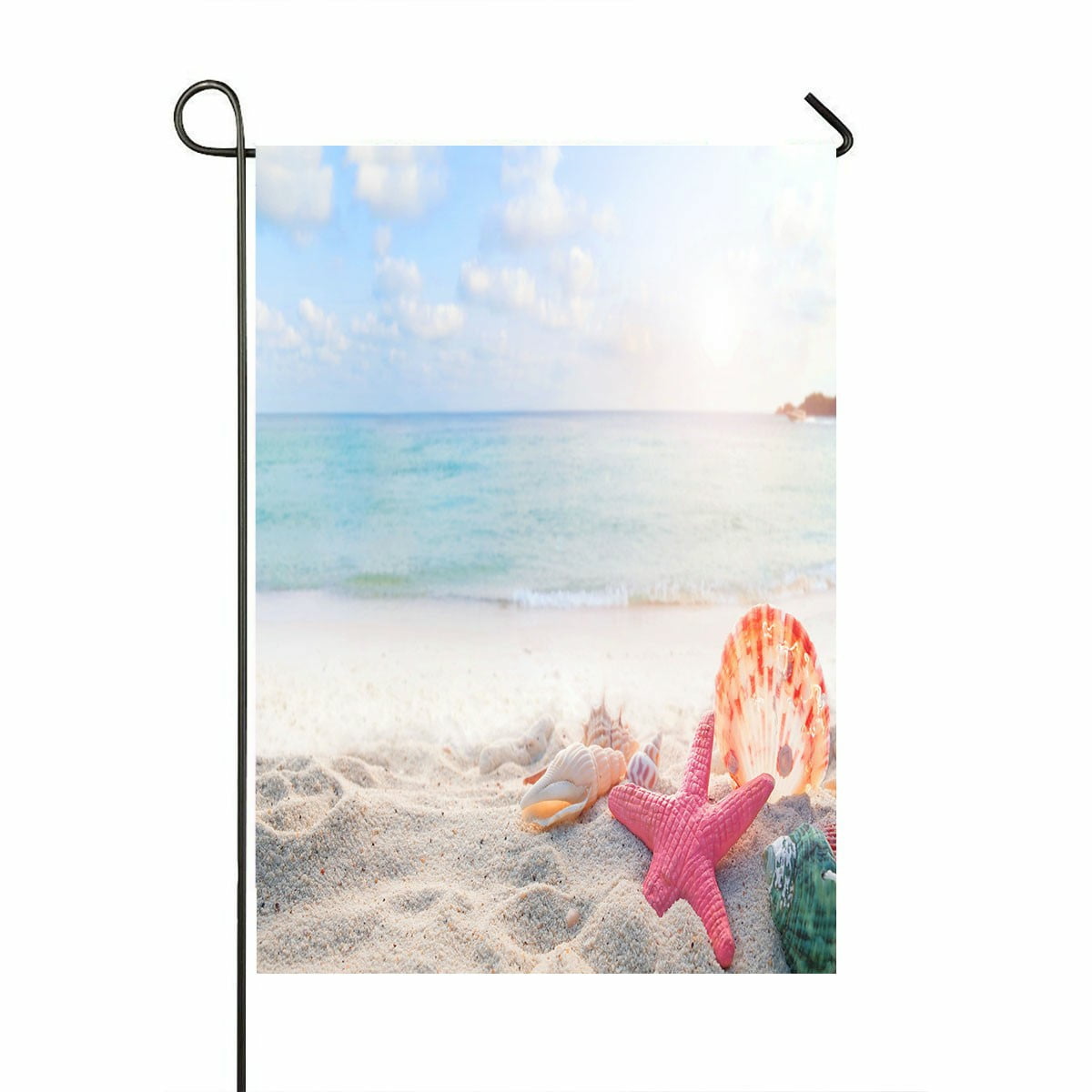 ECZJNT summertime tropical beach starfish shells coral on sandbar blur ...