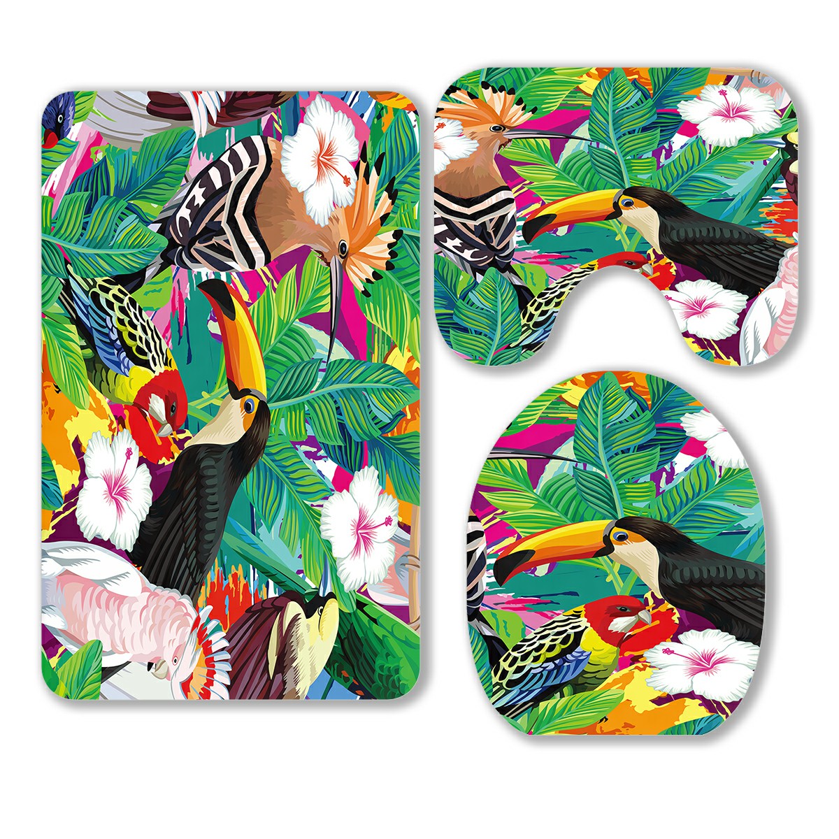 Parros Rugs ECZJNT tropical bird toucan parrot hoopoe palm leaves 3 Piece Bathroom ...