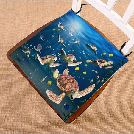 ECZJNT vibrant underwater Scene cartoon turtles and fish seat pad chair pads seat cushion 18x18 Inch
