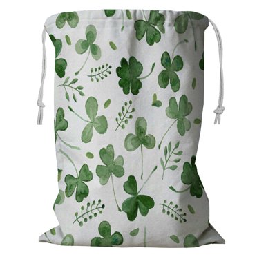 ECZJNT watercolor clover other grass for Green Clover Storage Basket Laundry Bag with Drawstring 18x24 Inch