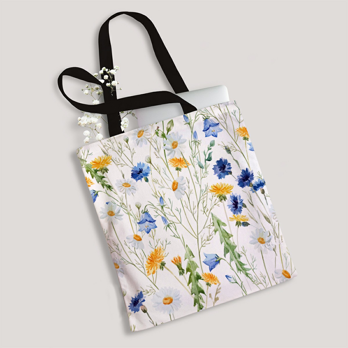 ECZJNT watercolor dandelion cornflower delicate flower Canvas Bag Reusable Tote Grocery Shopping Bags Tote Bag 14"(W) x 16"(H) - image 1 of 1