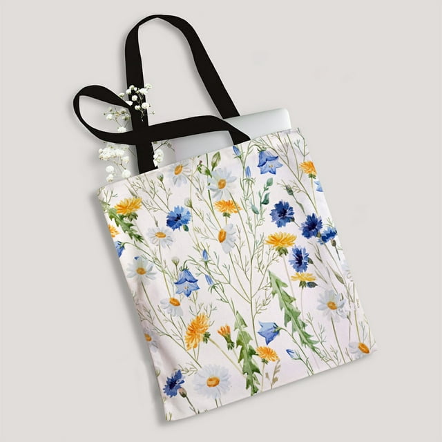 ECZJNT watercolor dandelion cornflower delicate flower Canvas Bag Reusable Tote Grocery Shopping Bags Tote Bag 14"(W) x 16"(H)