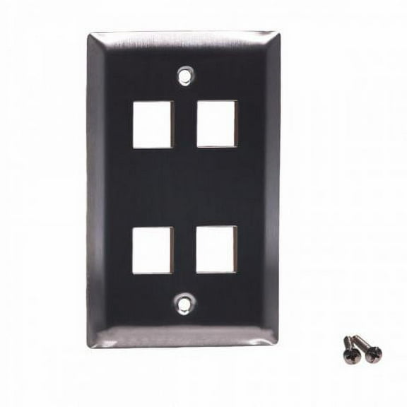 ECore Cables Flat Keystone Wall Plate - Single Gang - 4 Port - Stainless Steel 2 Pack