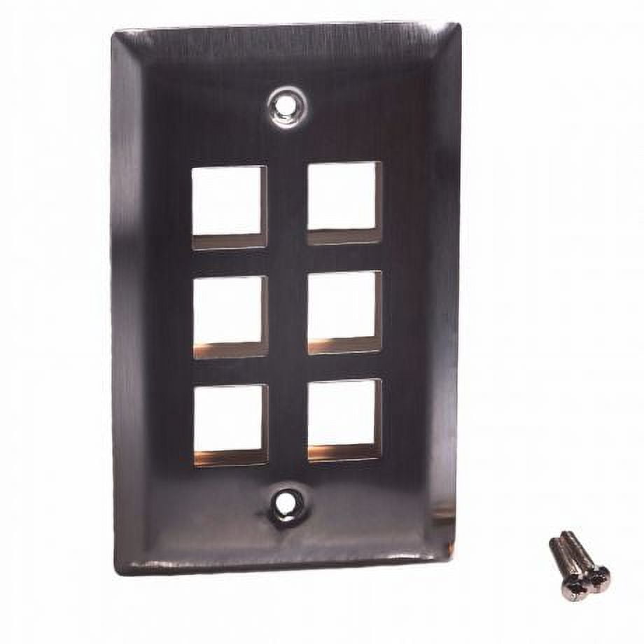 ECore Cables Flat Keystone Wall Plate - Single Gang - 6 Port - Stainless Steel EC15-460-106 SS