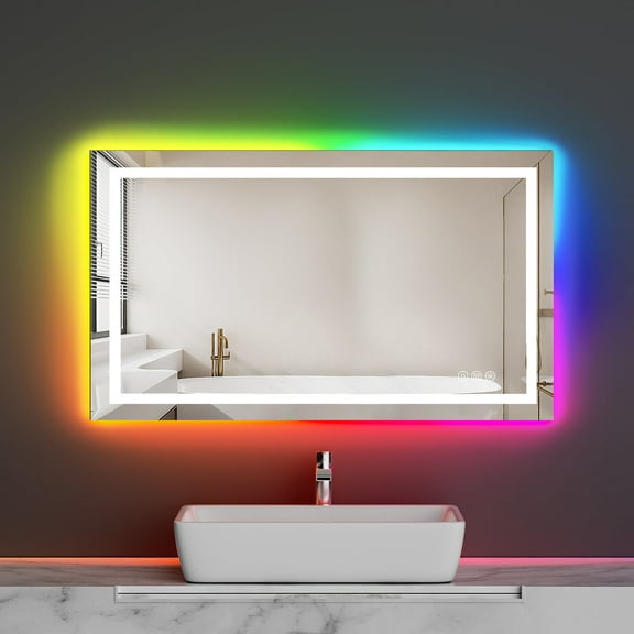 ED Bathroom Mirror,40"X24" RGB Backlit and Front Light Dimmable Wall Mirrors with Anti-Fog, Shatter-Proof, Memory, Colorful Multiple, Double Lighted Vanity Mirror(Horizontal/Vertical)