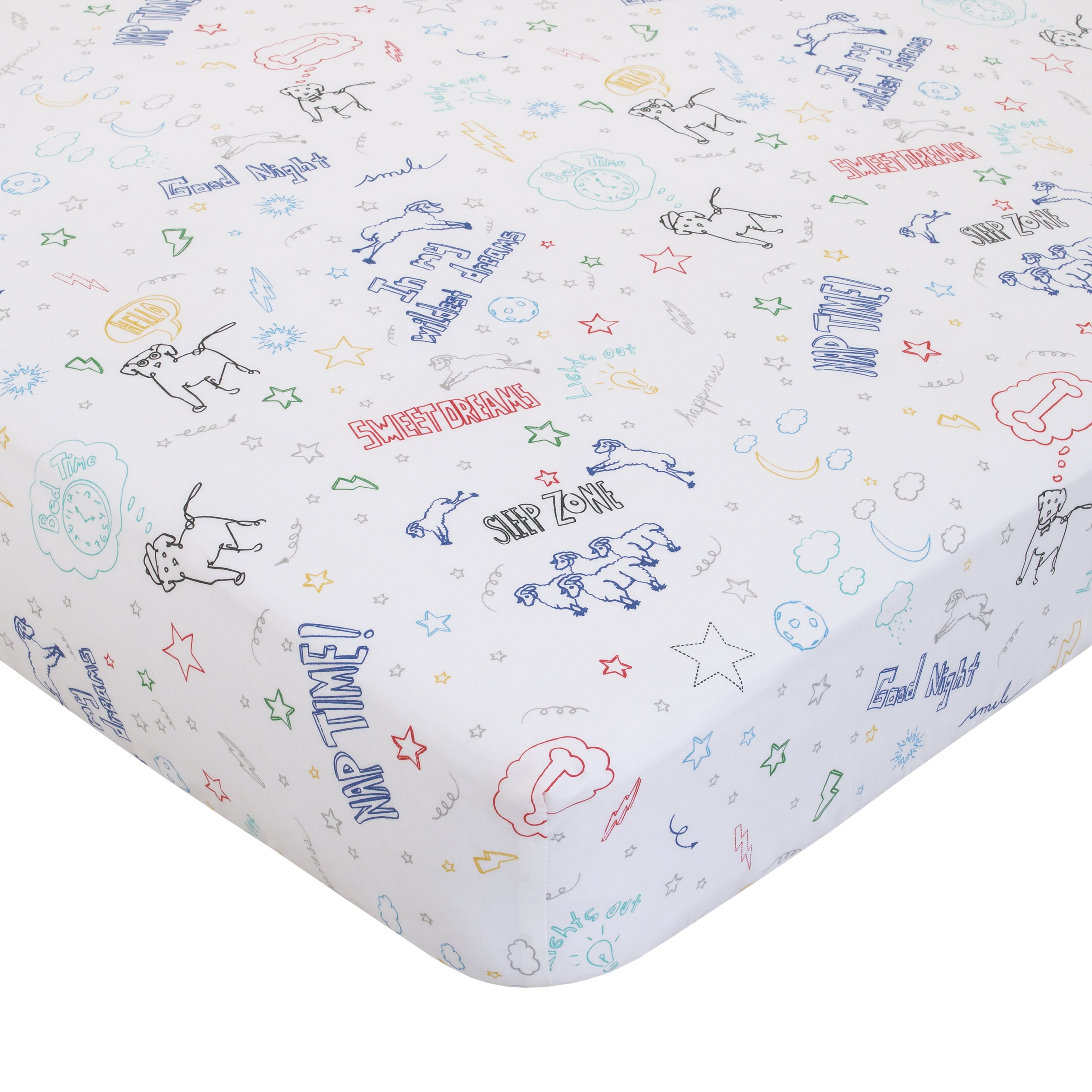 ED Ellen DeGeneres Doodle Dog 100 Cotton Fitted Crib Sheet All