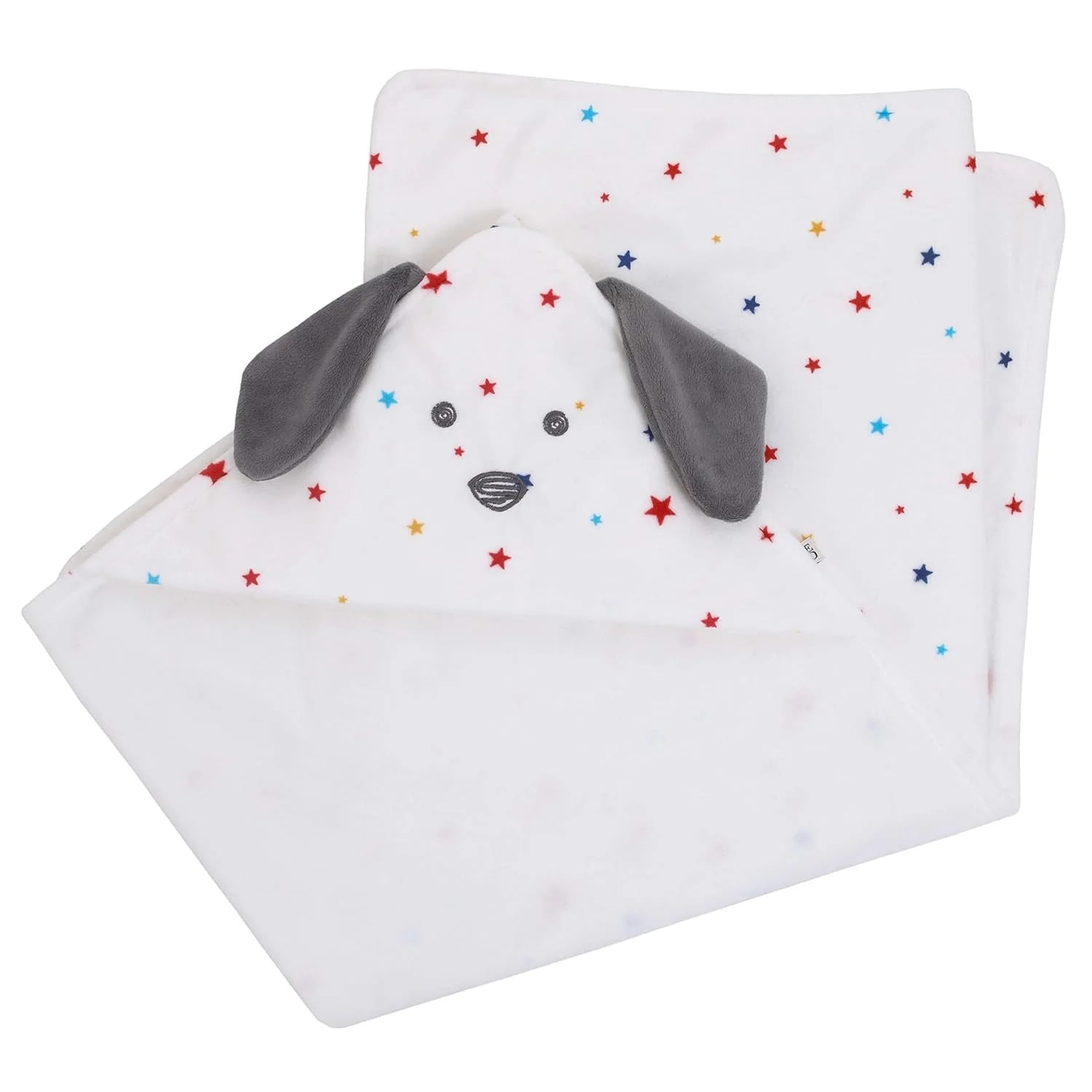 ED Ellen DeGeneres Doodle Dog - Hooded Blanket, Puppy Hood with Multi Star Print, Ivory, Royal, Red, Yellow