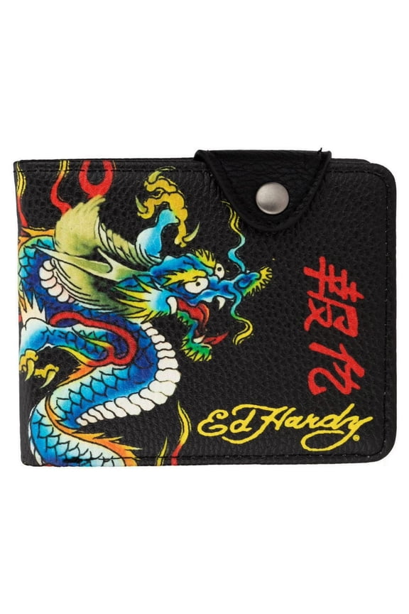 Dragon Print Logo with Snap Closure Bifold Wallet A101
