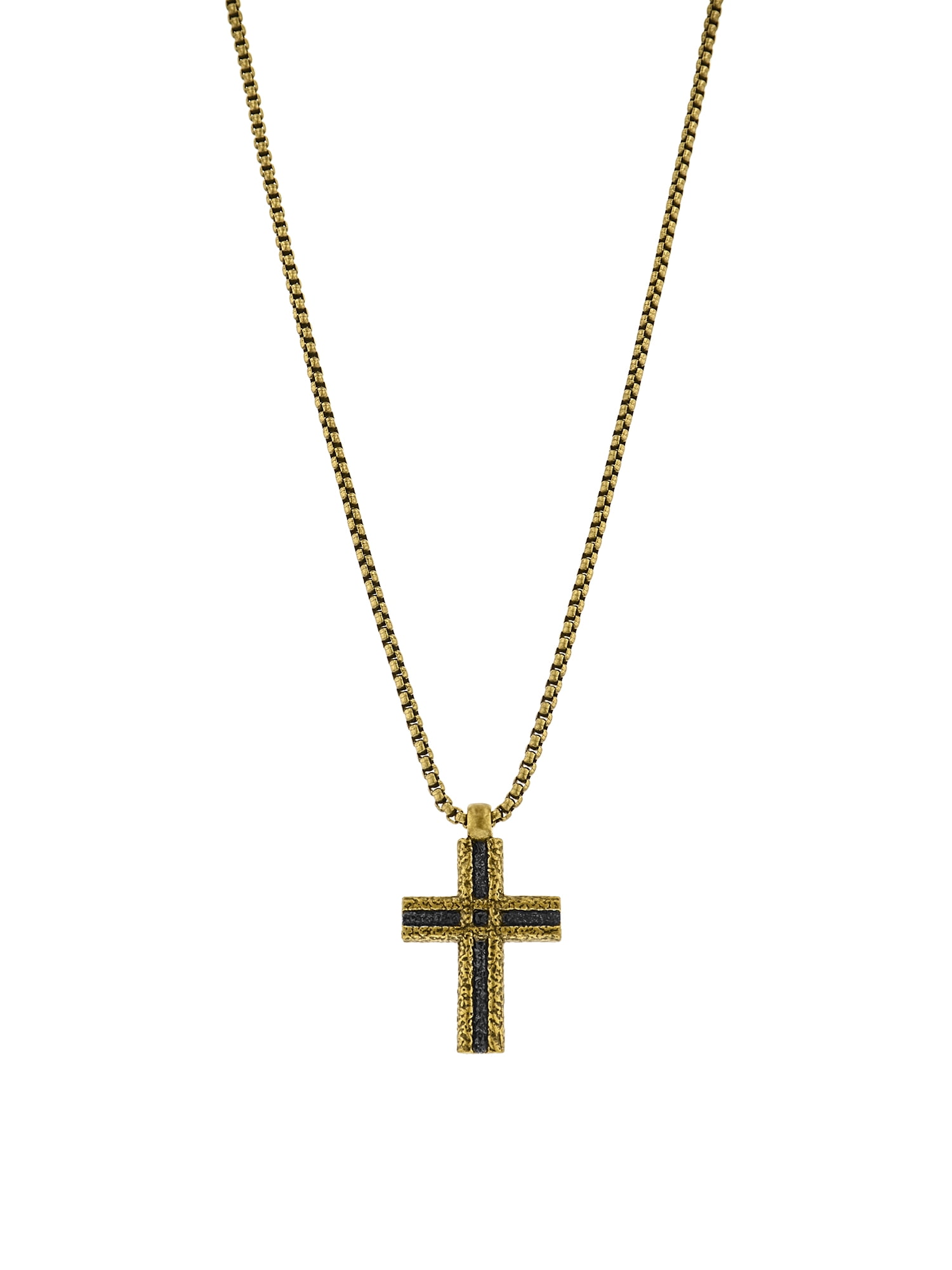 Men's Cross Pendant Necklace On Brown Leather Cord - Double Strand Choker Long Necklace | 65-75cm