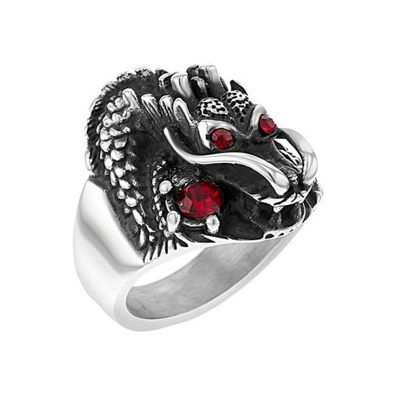 ED HARDY Men's Stainless Steel Silver-Tone Dragon Head Ring Size 10