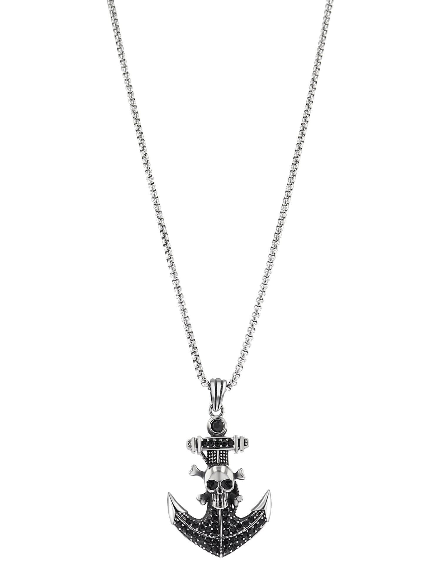 Ed Hardy - Brandclub - Men's Stainless Steel Silver-Tone Metal Anchor and  Skull Pendant Necklace, image size:1500x2000