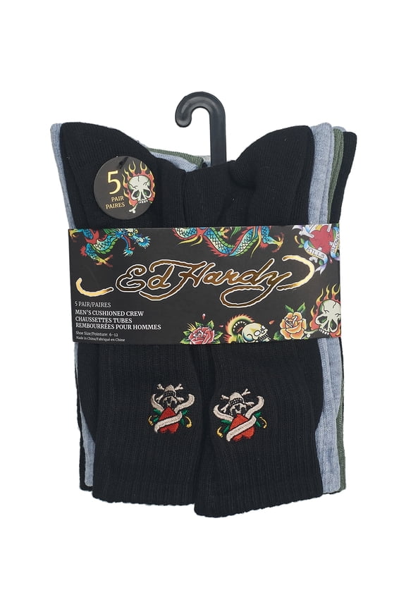 Mens 10-13 Embroidery Half Cushion Crew Sock 5-Pack