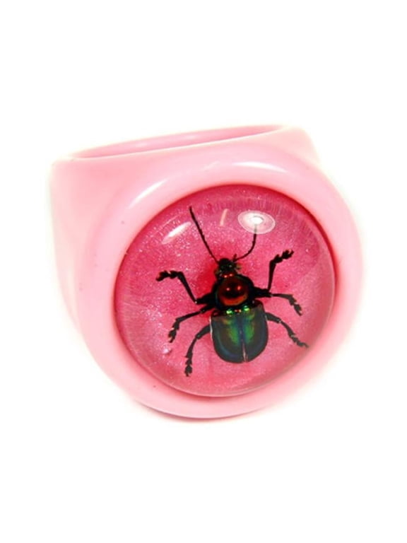 R0026-6 Ring Shiny Beetle Pnk with Pink Background Size 6