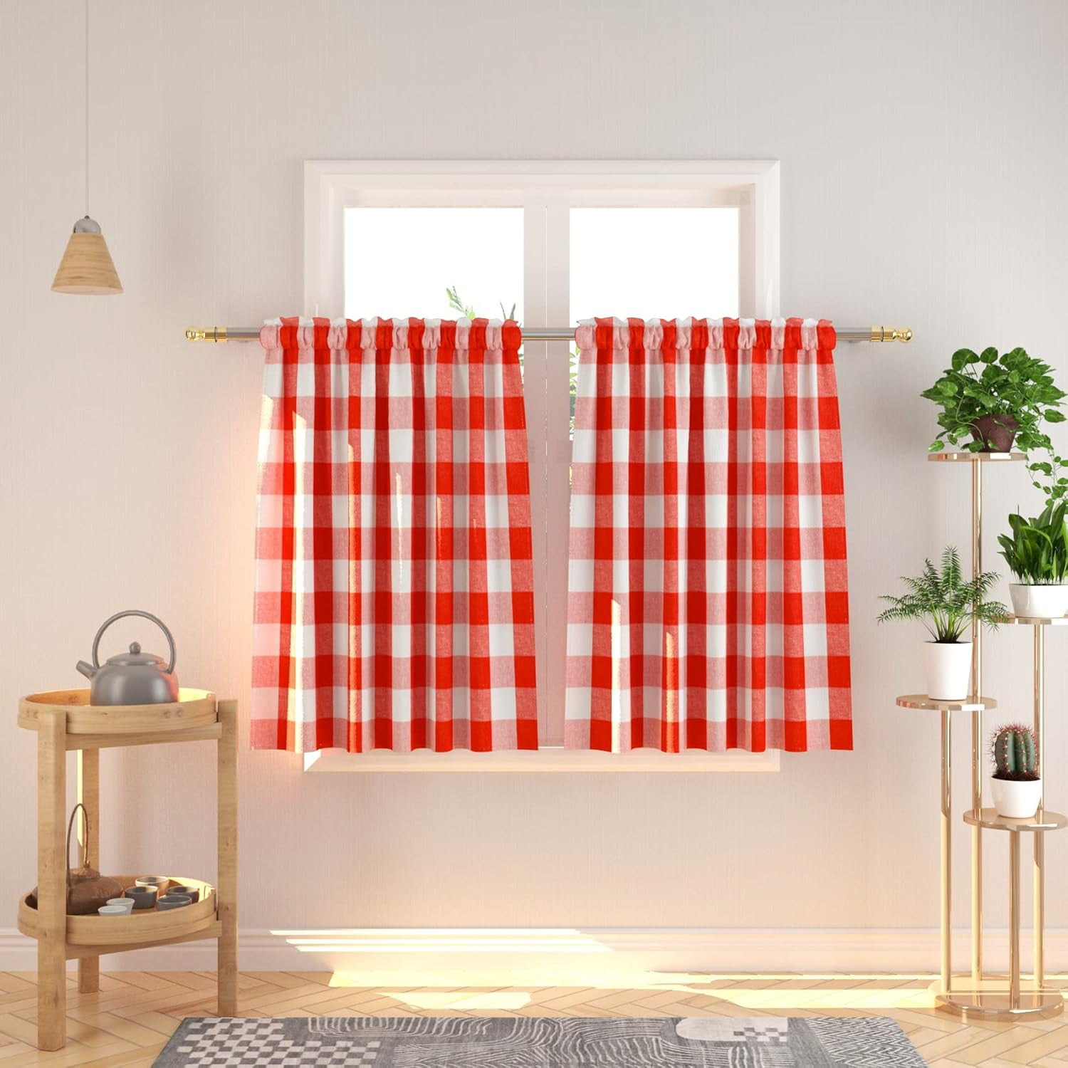 EDASCV-Buffalo Tier Curtains 36 inch Length Plaid Gingham Rod Pocket ...