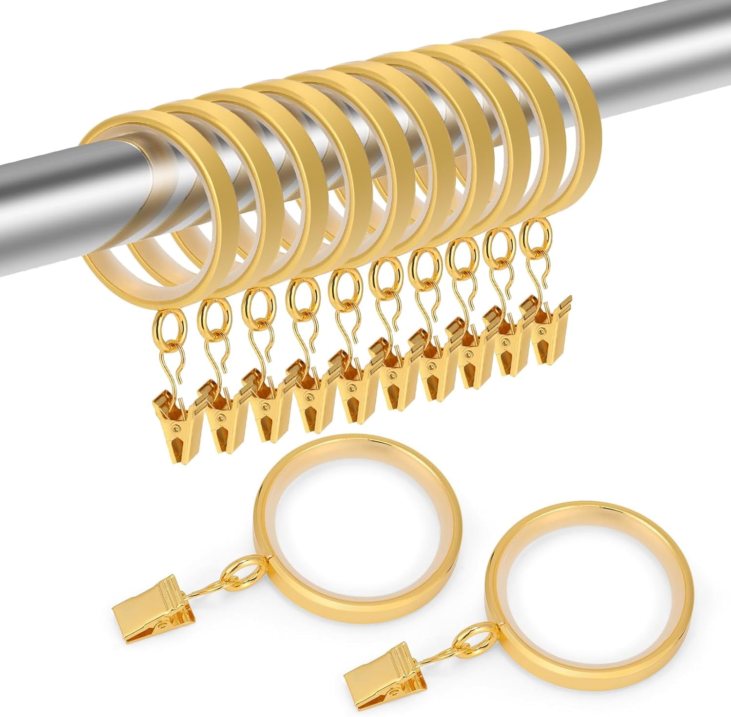EDASCV-Curtain Rings with Clips 12 Pack, Luxury Style of Curtain Hooks ...