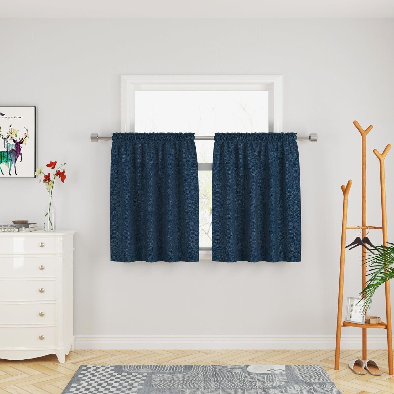 EDASCV-Short Curtains 36 inches Long Linen Textured Privacy Kitchen ...