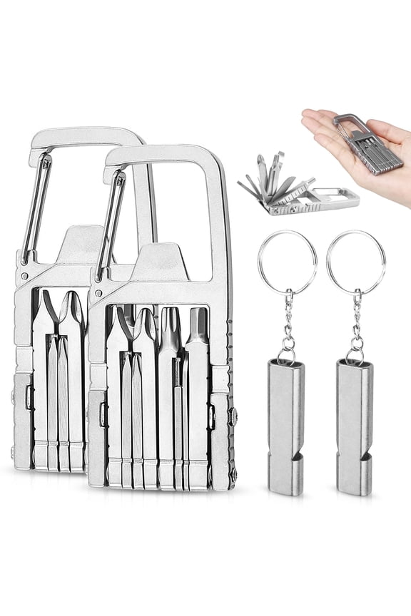 2pack 13-in-1 Bike Multi Tool with Emergency Whistle - EDC Compact Keychain Repair Kit for Outdoor Camping