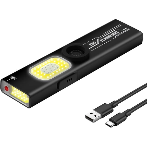 EDC Flashlight Rechargeable 1000 Lumens, 4-in-1 Flat Tactical Flashlight with White Light, Red Beam & UV, IPX4 Waterproof, Magnetic Base for Home, Outdoor Work & Emergency (Black)