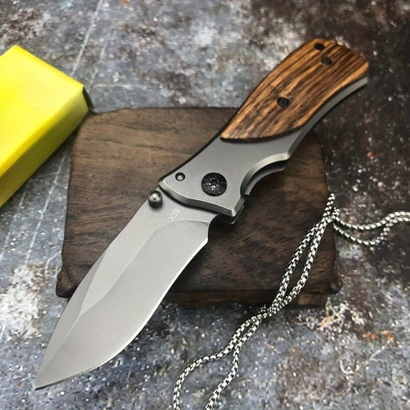 EDC Folding Pocket Knife -Steel Blade & Woodle+420 Steel Handle, Lightweight Drop Point Design with Ergonomic Grip