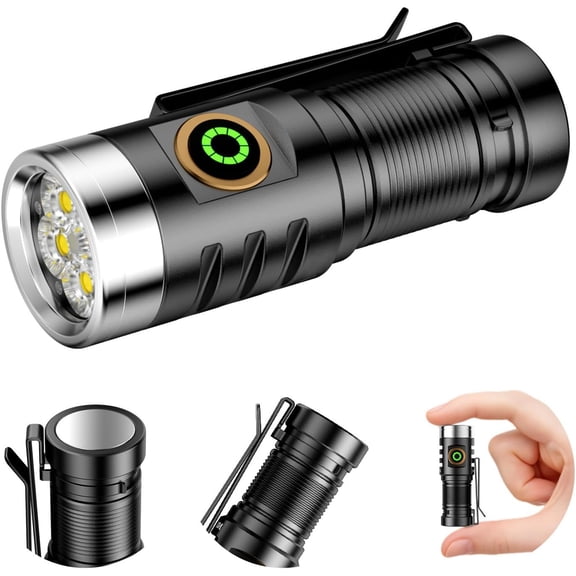 EDC Handheld Flashlight, 1600 Lumens Mini Bright 5 Modes Pocket Flashlights with and Two-Way Clip for Camping, Outdoor,