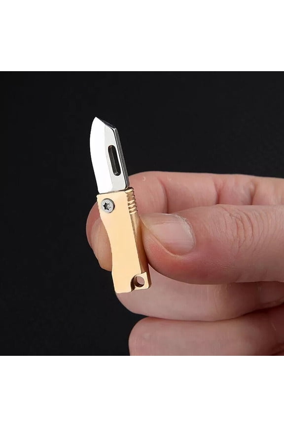 EDC Keychain Brass Pocket Folding Blade Cutter Outdoor Travel Camping Mini