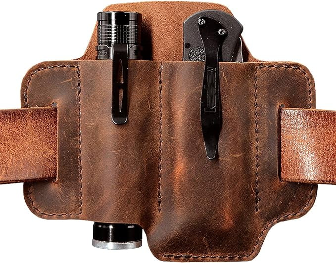 EDC Leather Belt Sheath Organizer Pouch Holster for Multitool Folded Knife Tactical Flashlight Tools EDC Pocket Pouch for EDC Knives. Chestnut. Walmart Business Supplies