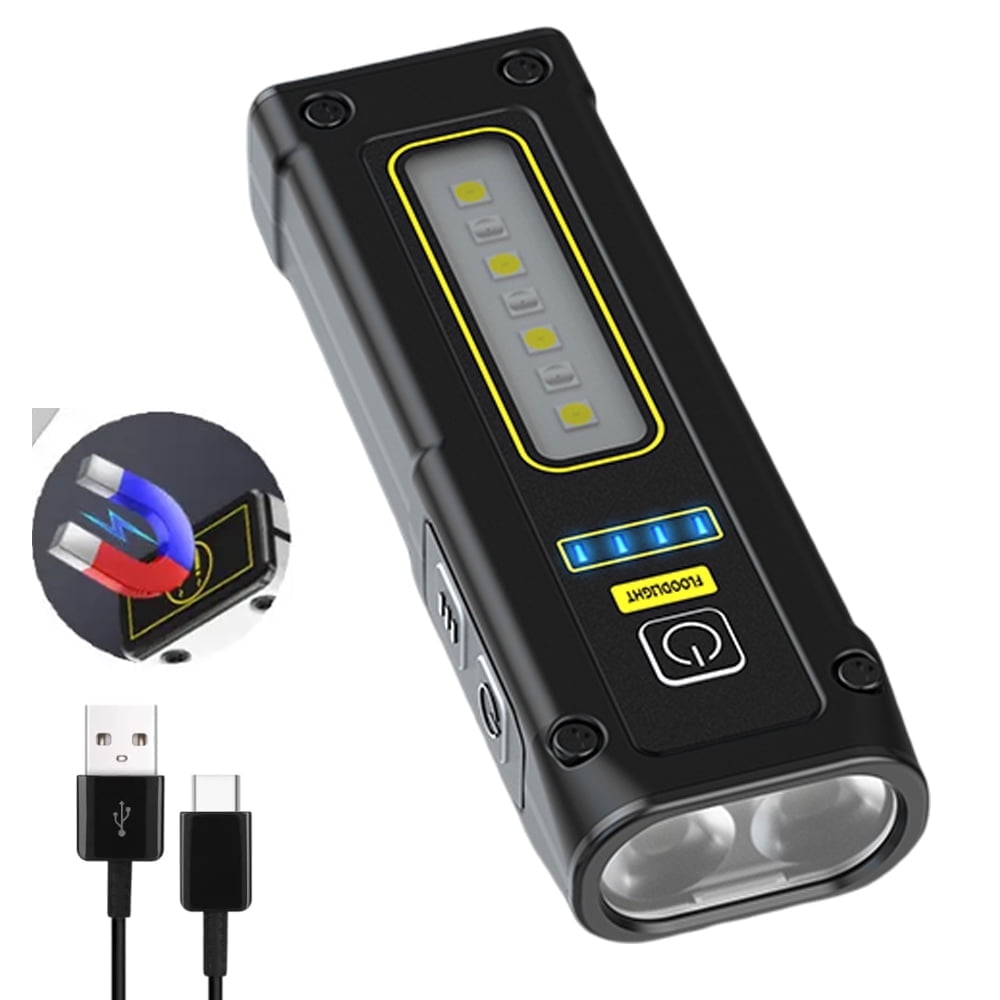EDC Mini Flashlight Rechargeable with COB Side Light,1000 Lumens Super Bright Flashlight Small Portable Tactical Pocket Torch with Power Bank and Magnet for Walking,Hiking,Camping,Emergency (Black)