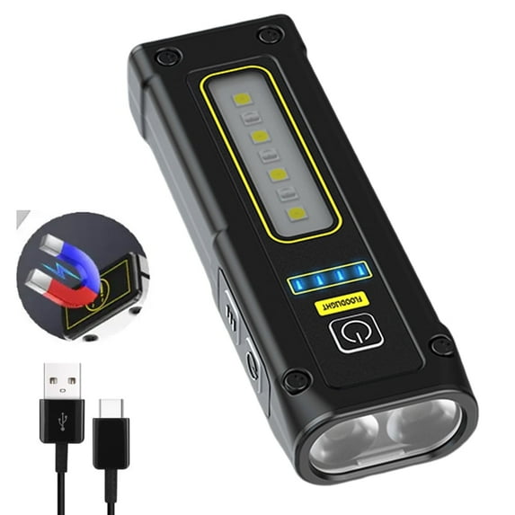 EDC Mini Flashlight Rechargeable with COB Side Light,1000 Lumens Super Bright Flashlight Small Portable Tactical Pocket Torch with Power Bank and Magnet for Walking,Hiking,Camping,Emergency (Black)