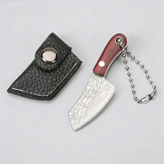 EDC Multi-Function Keyring Mini Pocket Knife Keychain Stainless Steel Necklace Knife-Damascus Pattern (B)