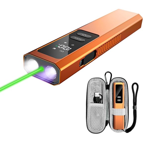 EDC Pocket Flashlight, 1300LM Rechargeable Work Light with UV Light, Green Beam & Side Floodlight, Flashlight with Display for Maintenance & Technicians LT-010(Orange)