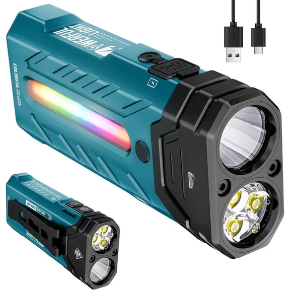 EDC Rechargeable Flashlight 3250 Lumens with RGB Light,55 Modes Multifunctional Flat Flashlight with Floodlight,Spotlight and  Base, USB C Flashlight for Camping,,