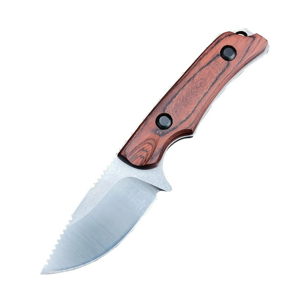 EDC Small Fixed Blade Knife with Leather Sheath,Full Tang Knife 2.56"8Cr13Mov Steel, Stable Wooden Handle Camp Knife