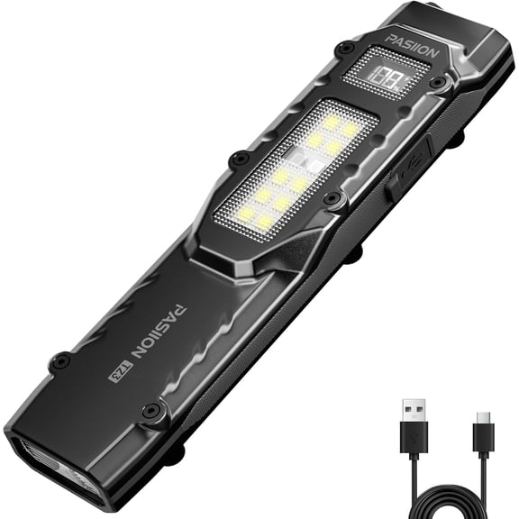 EDC Tactical , Flat s Rechargeable,Dual-Switches LED Small with Digital Display,Stainless Steel 8 Modes Pocket Flash Light for Home, Camping,and Emergency Use