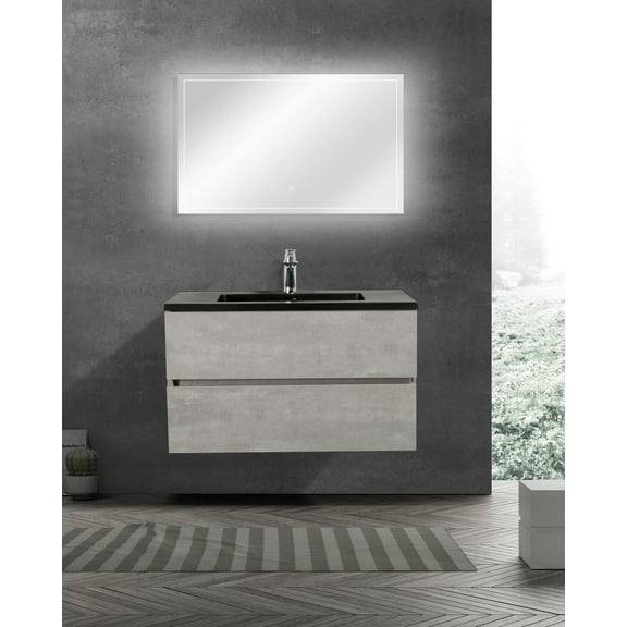 EDD Cement Gray Wall Mount Vanity With A Integrated Black Sink