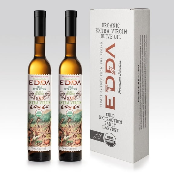 EDDA Extra Virgin Olive Oil 500ml (16,9oz)/2pcs SET, 0,3% acid, Cold Extracted, Gold Medals Awards Winning Olive Oil