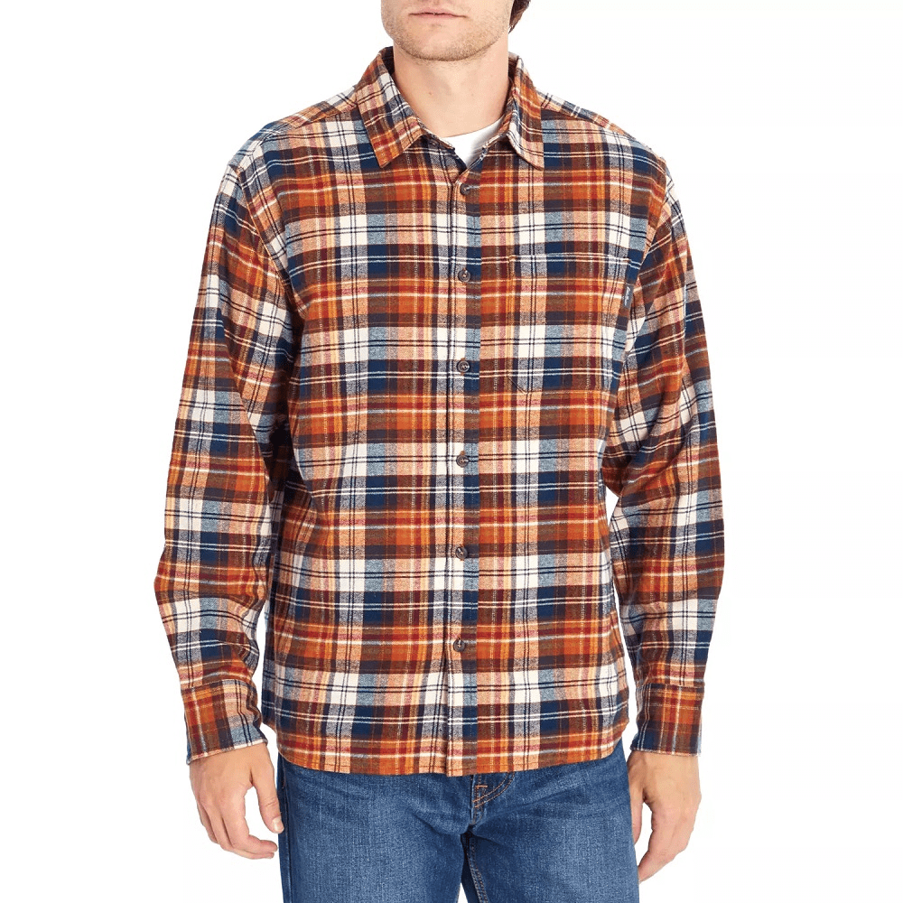 Eddie Bauer Men's Bristol Plaid Button Up Flannel Shirt (Rust, M