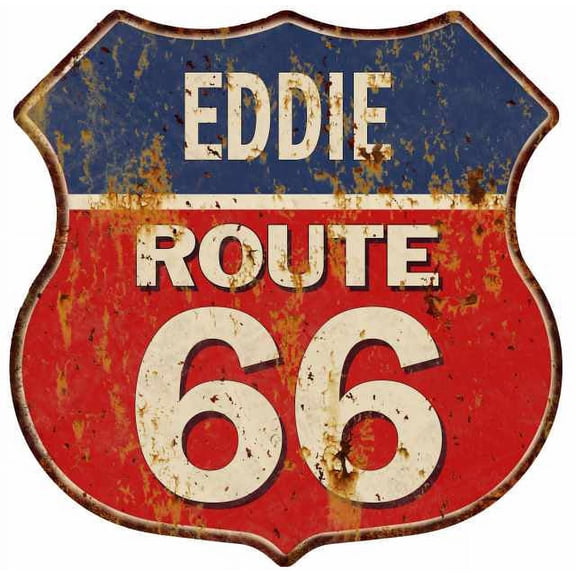 EDDIE Route 66 Gift Shield Metal Sign Man Cave Red 211110005158