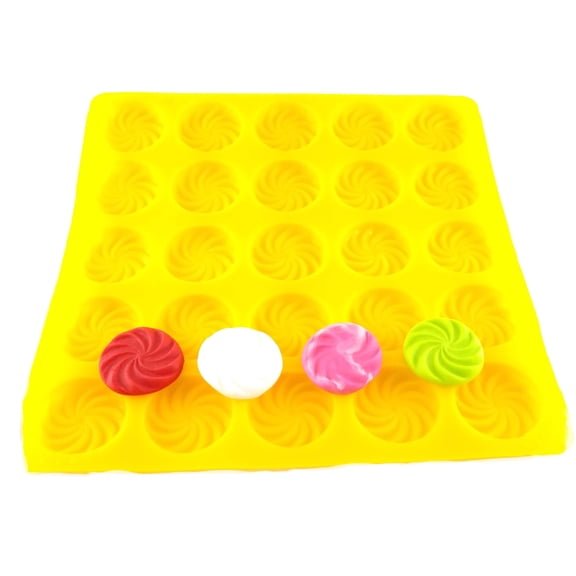 EDELAINE'S Swirl 25-Cavity Circle Silicone Candy Mold for Cream Cheese Mints and Chocolate